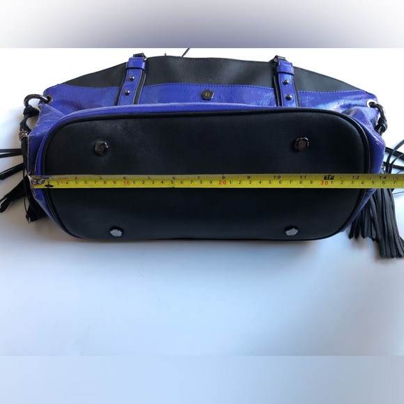 Eric Javits Patent and Saffiano Leather Handbag in Purplish Blue and Black - Picture 9 of 14